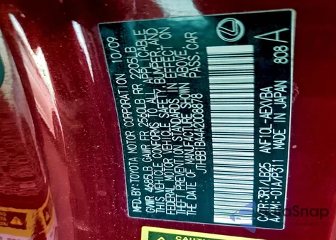 2010 Lexus Hs 250H z USA, uszkodzony, nr VIN JTHBB1BA4A2008878